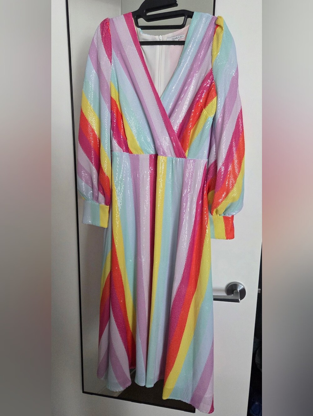 OLIVIA RUBIN Pastel Rainbow Sequin Stripe Dress - Size 6